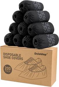 lot 7180 image: Black Recycable Shoe Covers Disposable - Recyclable Shoe Covers Disposable for Indoors, Fits Up To 11 US Men and 13 US Women Size,Recyclable Non-Woven Fabric - 200pcs