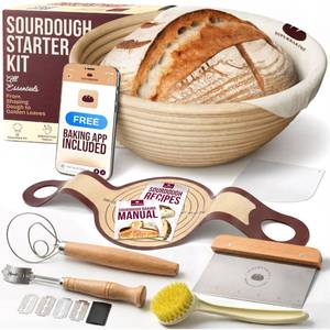 lot 7184 image: Superbaking Sourdough Starter Kit, 9 Round Banneton Bread Proofing Basket Set, Sourdough Bread Baking Supplies, Sourdough Tools with Silicone Bread Sling, Bread Making Tools, Baking Gifts