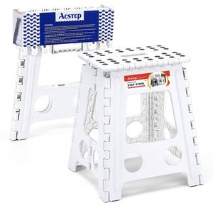 lot 7191 image: ACSTEP Folding Step Stool 16 Inch Heavy Duty Step Stool Foldable for Adults and Kids, Collapsible Stepping Stool with Handle, Non Slip Folding Stools for Kitchen Hold Up to 400lbs (White 1PC)