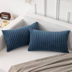 lot 7193 image: Kevin Textile Corduroy Pillow Covers 12x20 Inch Set of 2 Super Soft Boho Striped Pillow Covers Decorative Textured Throw Pillows for Spring Couch Cushion Bed Livingroom Dusty Blue