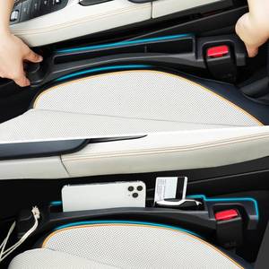 lot 7194 image: Cloud pie Car Seat Gap Filler with Drop Prevention & Storage Hook - Between Seats Console Organizer for SUV Truck - Car Accessories - Set of2 (Black)