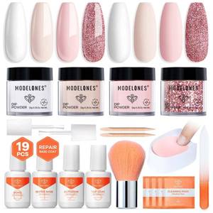 lot 7196 image: Modelones Pink Dip Powder Nail Kit, 4 Colors White Nude Glitter Dipping Starter Set with Liquid and Complete Accessories for French Nails Art Salon DIY at Home Gifts for Women