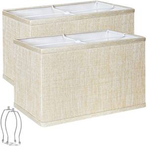 lot 7209 image: Rectangle Lamp Shades Set of 2, Champagne Beige Lamp Shades for Table Lamps, 16L x 8W x 10H, Natural Linen Fabric Replacement Lampshades for Floor Lamp, Spider, Harp Holders Included, Easy Assembly