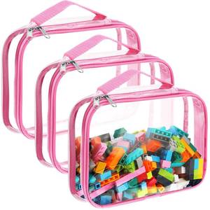 lot 7223 image: Sanwuta 3 Packs Toy Storage Bags with Zipper, Clear PVC Organizing Waterproof Toy Bags for Board Games, Building Blocks, and Kids Books(12.6 x 9 x 2.36 Inch,Pink)