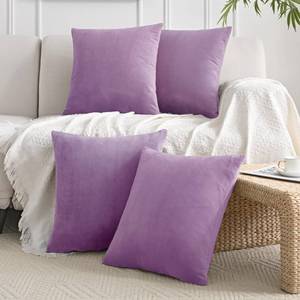 lot 7224 image: JELLYMONI Velvet Throw Pillow Covers Set of 4, 20 x 20 Inch Lavender Decorative Cushion Covers, Soft Square Pillowcases for Sofa, Couch, Bed No Insert Included