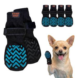 lot 7232 image: Steady Paws Anti-Slip Socks for Dogs - Breathable & Washable Non Slip Grippy Socks, Rubberized Paw & Adjustable Strap, Secure Fit to Prevent Slipping, Paw Protection for Senior Dogs, 4 Pack (Size XS)