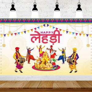 lot 7233 image: Lohri Party Decorations Happy Lohri Backdrop Banner 6 x 4 ft Indian People Bonfire Harvest Punjabi Festival Theme Background for Celebrate Harvesting Holiday India Punjabi Party Decorations