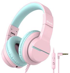 lot 7235 image: iClever HS19 Kids Headphones with Microphone for School, Safe Volume Limited, Over-Ear Girls Boys Headphones for Kids with Shareport, Foldable Wired for iPadTravel (Pink)