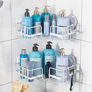 lot 7242 image: TAILI Corner-adaptive Suction Cup Shower Caddy 2 Pack, Stainless Steel Rustproof Corner Shower Shelves, Drill-Free Wall Mounted Baskets, Large Capacity Removable Suction Cup Bathroom Organizer, White