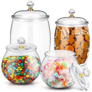 lot 7243 image: Nuogo 4 Pcs Plastic Candy and Cookie Jars with Lids Clear Cookie Container Candy Jars Large Airtight Apothecary Storage Organization for Wedding Home Kitchen Bar(304264 oz)