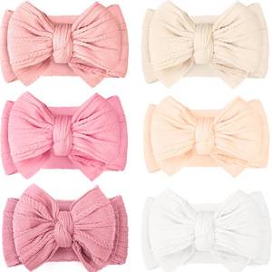 lot 7246 image: 6 Pcs Baby Bows Headbands Nylon Hairbands Baby Girl Bows Hair Accessories for Newborn Infant Toddler Essentials (Classic Pink Series)