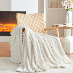 lot 7250 image: 3D Bubble Plush Blanket Textured Fleece Throw Soft Warm Cozy Blanket Couch Bed Throw Snow White 50x60 Inches