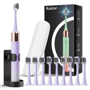 lot 7263 image: Kuicur Sonic Electric Toothbrush for Adults & Kids, Rechargeable Electric Toothbrush with 10 Brush Heads & Travel Case, Teeth Whitening, Holder, Charge for 120 Days - Purple