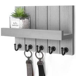 lot 7284 image: Rebee Vision Decorative Key and Mail Holder for Wall - Modern Key Hooks with Shelf and Mail Organizer Wall Mount for Frmhouse House Decor - Stylish Apartment Essentials (Gray, 3.54D x 10W x 7.28H) ONE HOOK BROKEN