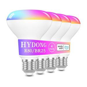 lot 7292 image: HYDONG Smart RGB Bulb,BR25R80,Smart Bulbs Compatible with Alexa,Color Changing LED WiFi Bulb 12W,2.4Ghz WiFi Only.E26E27Base,4Packs