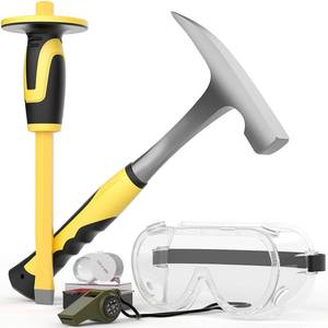 lot 7303 image: INCLY 5 PCS Geology Rock Pick Equipment Kit, 32 oz. Rock Hammer with 12 Mason Concrete Chisel, Safety Glasses, Whistle, jewelers loupe, Tool Set for Hounding,Gold Mining & Prospecting, Stone Breaking