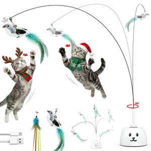 lot 7305 image: Interactive Cat Toys for Indoor Cats Upgraded 360° Automatic Spin Flying Bird Feather Wand with Silicone Protected Rod Safe Play, Strong 8cm Suction Cup, USB-Rechargeable for Bored Kittens and Adult