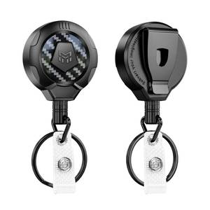 lot 7311 image: MNGARISTA Upgraded Heavy Duty Retractable Keychain with Belt Clip, 10 OZ Retraction, 31.5 Stainless Steel Cord Key Chain, 3K Carbon Fiber ID Badge Reel Holder with Badge Strap and Key Ring, 2 Pack