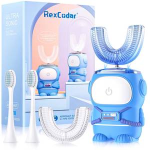 lot 7324 image: RexCodar Ultrasonic Kids U-Shaped Electric Toothbrush, IPX7 Waterproof, Five Cleaning Modes,Cartoon Astronaut, 60S Smart Reminder (6-12 Age (Blue))