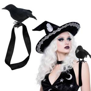 lot 7326 image: Wowagoga Realistic Crow Black Feather Crow Statue Shoulder Strap Style Party Decoration Outdoor Bird Props for Holiday Dressing