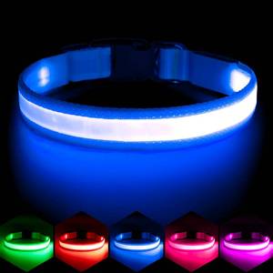 lot 7330 image: Vizpet LED Dog Collar, Light Up Dog Collar Adjustable USB Rechargeable Super Bright Safety Light Glowing Collars for Dog(Large,Blue)