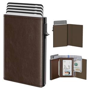 lot 7337 image: typecase Mens Wallet Card Holder Pop Up Aluminum Case, Genuine Leather, Smart, RFID Blocking, Slim, Minimalist, Front Pocket - 9-14 Card Capacity  ID Window  Cash Slot (Black Brown)