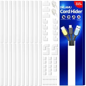 lot 7363 image: Delamu Cord Hider, 315in Wire Covers for 2-3 Cords on Wall, Premium Cable Hider Cord Covers for Wires on Wall, Cable Management Wire Hiders for TV, Cable Raceway Kit, L15.7X W0.95x H0.55in, White