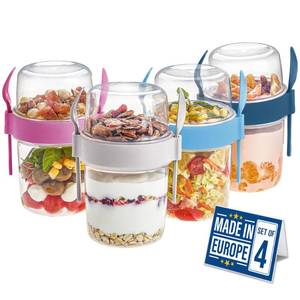 lot 7368 image: Crystalia 4 Pack 22 oz On The Go Yogurt Parfait Cups with Lids & Spoons - Overnight Oats Containers, Take and Go Reusable Cup with Topping Cereal or Oatmeal Container, Colorful