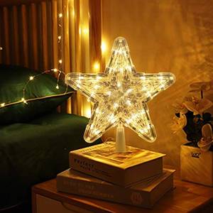 lot 7371 image: Christmas Tree Topper Lighted, Battery Powered Star Christmas Tree Topper with Plastic Holder, White Star for Chrismtas, Theme Party Indoor Home Decor