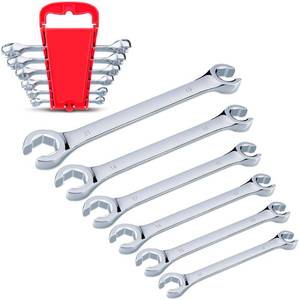 lot 7373 image: EFFICERE 6-Piece Double-End Metric Flare Nut Wrench Set with Rack, Size 9, 10, 11, 12, 13, 14, 15, 16, 17, 18, 19, 21mm  Cr-V Steel, 6-Point Head, Best Line Wrench for Fuel, Brake, Air Conditioning