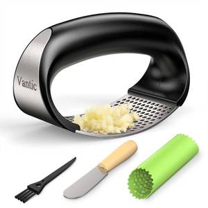 lot 7377 image: Vantic Garlic Press Rocker - Stainless Steel Garlic Crusher, Mincer and Chopper with Peeler & Scraper, Easy Kitchen Gadget for Effortless Smashing