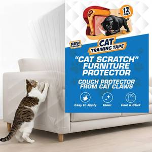 lot 7389 image: 12 Pack Cat Scratch Furniture Protector Tape Sheets Double-Sided Sticky Training (5 XL, 5 Large, 2 Medium) Anti-Scratch Couch &amp Sofa Guard Clear Not for Leather, Velvet, Microfiber