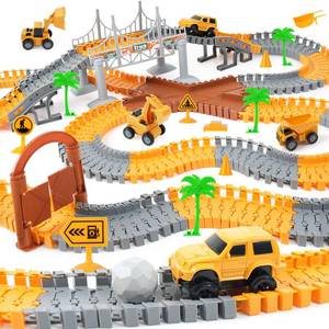 lot 7392 image: FUNBUD Construction Race Track Toy for Kids - Birthday Gifts for Boys Ages 3 4 5 6 7, Engineering Playset with 220 PCS Flexible Tracks and 5 Construction Cars