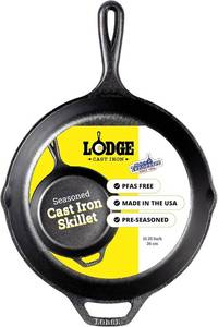 lot 7393 image: Lodge Seasoned Cast Iron Skillet - PFAS-Free, Non-Toxic Cookware - Use with an Oven, Stove, Grill, or Campfire - Naturally Non-Stick & Oven Safe - 10.25 Inches