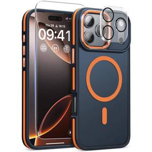 lot 7402 image: Magnetic 3 in 1 for iPhone 17 Pro Max Case, Omni-Directional Protection with 1x Screen Protector  1x Camera Cover, Seamless Work with Magsafe Protective Case for iPhone 17 Pro Max Cosmic Orange