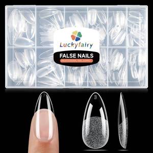lot 7408 image: Luckyfairy Medium Almond Nail Tips, 240pcs Soft Gel Pre-Filed Acrylic Almond Fake Nails, Half Matte Full Cover Clear Press on Flase Nail Tips for Nail Extension Home DIY 12 Sizes Gelly Tips