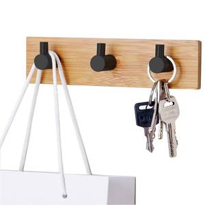 lot 7412 image: Kingdong Bamboo Wood Key Holder for Wall - Key Hanger with Hooks - Decorative Wall Hooks for Hanging Heavy Duty Key Organizer for Kitchen, Bedroom, Bathroom - Ideal Coat Rack (3 Hooks, Black)