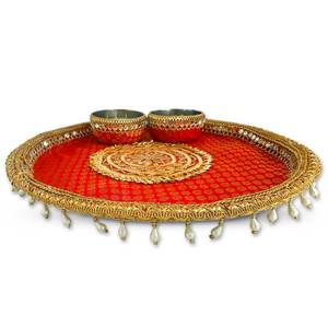 lot 7415 image: Vaaayu Vibrant Handmade 12 Inch Puja Thali Plate (Pooja Thali) Indian Traditional Handcrafted For Diwali, Karvachauth, Rakshabandan, Bhaidooj, Wedding, Celebrations, Return Gift, Housewarming Gift