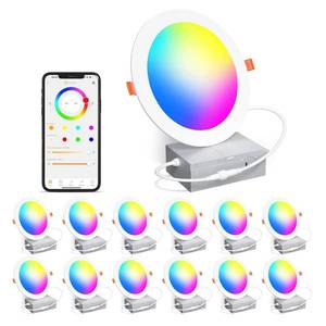 lot 7428 image: Smart Recessed Lighting 4 Inch RGBCW Color Changing 12W Recessed Ceiling Light with Junction Box,1080LM Canless LED Downlight Compatible with Alexa,Dimmable by Bluetooth Control -12Pack