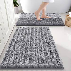 lot 7435 image: Smiry Bathroom Rugs Sets 2 Piece, Soft Absorbent, Non Slip Rubber Backing Machine Washable Quick Dry Chenille Bath Rug Set for Tub, Shower, and Floor (30 x 20 Plus 24 x 16, Grey)