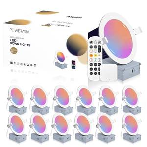 lot 7440 image: POWERASIA 12 Pack Smart Recessed Lighting 6 Inch, Ultra-Thin LED Recessed Lighting 12W 1200LM Smart Downlight with Junction Box, Compatible with AlexaGoogle Assistant - ETL and Energy Star Certified