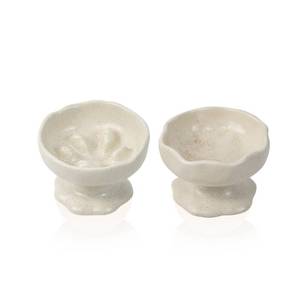 lot 7441 image: Ceramic Elevated Cat Bowl Set, Tilted Slow Feeder Bowl & Water Bowl for Cats, Kittens and Small Dogs, Neck Protection, Anti-Vomiting Design, Whisker Friendly, Stylish Speckled White