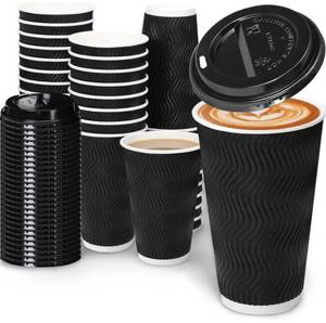 lot 7397 image: Dailylife 16oz Disposable Coffee Cups with Lids - 100 Count