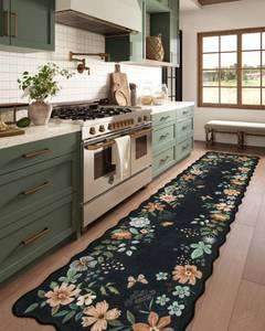 lot 7451 image: Hedlive Scalloped Rug Runners for Hallways Non Slip, Ultra-Thin 2.6x10 Floral Runner Washable Runner Rug for Entryway, Soft Carpet Runners for Kitchen Bedroom Bathroom (26x10, BlackGrey)