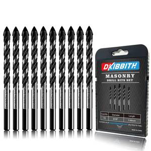 lot 7464 image: 10-Piece 316 Masonry Drill Bits for Tile Glass Ceramic Wall Brick Stone Soft-Metal Wood, 14 Inch Concrete Drill Bits Cement Drill Bit Set, 3-Flat Shank, YG8 Carbide Tungsten Steel Alloy Tip 5mm