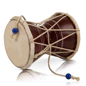 lot 7465 image: 4 Inch Small Handmade Traditional Authentic Wooden & Leather Classical Indian Folk Dumroo Damroo Damaru Hand Drum Percussion Instrument Set, Decorative Collectible Showpiece World Musical Instruments
