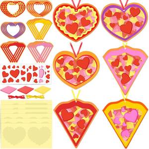 lot 7466 image: Tinlade 24 Pcs Valentines Day Craft Kit Pizza Heart Shaped Suncatcher Craft Window DIY Tissue Paper Decoration Ornament for Classroom Valentines Party Favor Supplies