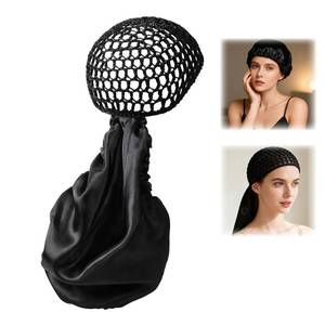 lot 7493 image: 2 In1 Wrap Cap Bonnet Reversible Adjustable Tie Band, Silk Bonnet Hair Wrap Cap for Silk Press, New Satinbonnet for Sleeping, Double Layered Nettie Band for Curly Natural and Braided Hair (Black)