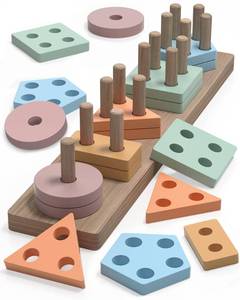 lot 7498 image: Montessori Toys for 1 2 Year Old Girl and Boy Birthday Gifts, Shape Sorter Wooden Toys for Toddlers Age 1-3 2-4, Learning Educational Sensory Stacking Easter Basket Stuffers Toy Toddler Puzzles