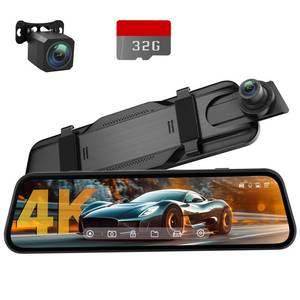 lot 7504 image: Veement 4K Rear View Mirror Camera, 10 4K Mirror Dash Cam with 1080P Backup Camera, Dash Cam Front and Rear for Car with Voice Control, 24H Parking Mode, Night Vision, 32GB SD Card Included